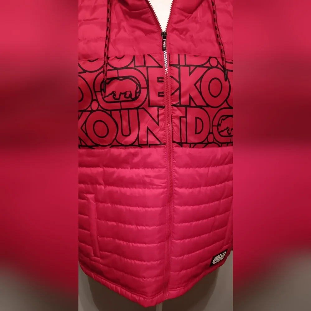 ECKO UNLTD Puffer Vest Mens Size XL Red/Black Hooded Full Zip Spell Out - Picture 5 of 16